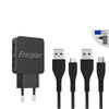 Energizer HardCase - Kompakt hálózati töltő 2x USB-A + USB-C és Micro USB kábel (fekete) élettartam garancia