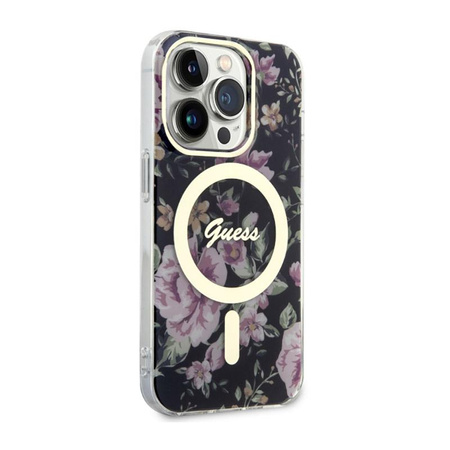 Guess Flower MagSafe - Schutzhülle für iPhone 14 Pro (Schwarz)