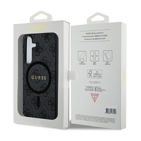 Guess 4G Collection Cuir Logo Métal MagSafe - Étui Samsung Galaxy S24 (noir)