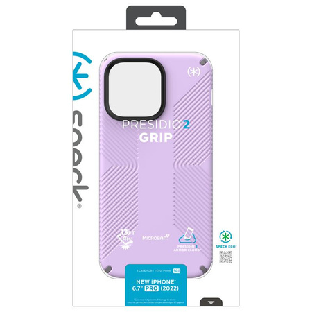 Speck Presidio2 Grip - Anti-Rutsch-Hülle für iPhone 14 Pro Max (Frühling Lila / Wolkengrau / Weiß)