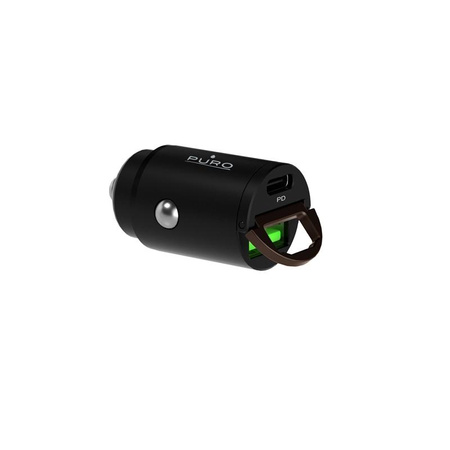 PURO Mini autós gyorstöltő - autós töltő 1 x USB-A + 1 x USB-C Power Delivery 30 W (fekete)