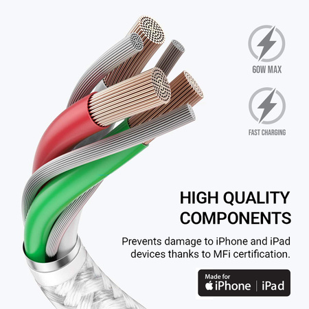 Crong Armor Link - Kabel USB-C Lightning Fast Charging MFi 150 cm (bílý)