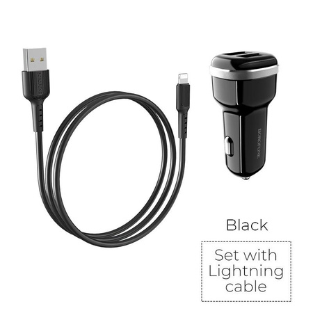 Borofone - Autoladegerät 2x USB Lightning Kabel inklusive, schwarz