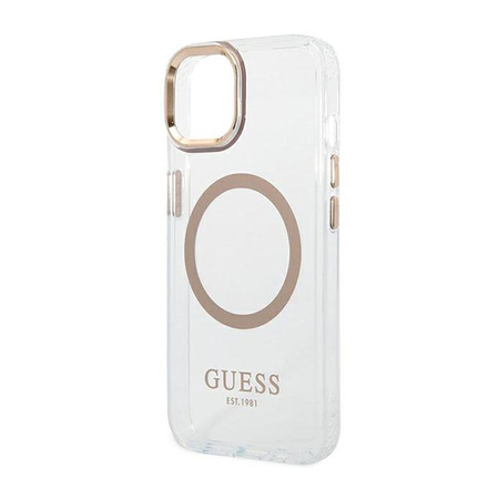 Guess Metal Outline Magsafe - Coque iPhone 14 (Transparent / Or)