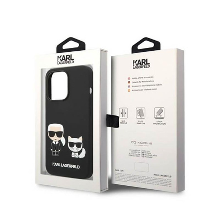 Karl Lagerfeld Flüssigsilikon Karl & Choupette MagSafe - Hülle für iPhone 14 Pro (Schwarz)