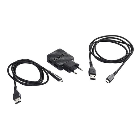 Energizer HardCase - Kompakt hálózati töltő 2x USB-A + USB-C és Micro USB kábel (fekete) élettartam garancia