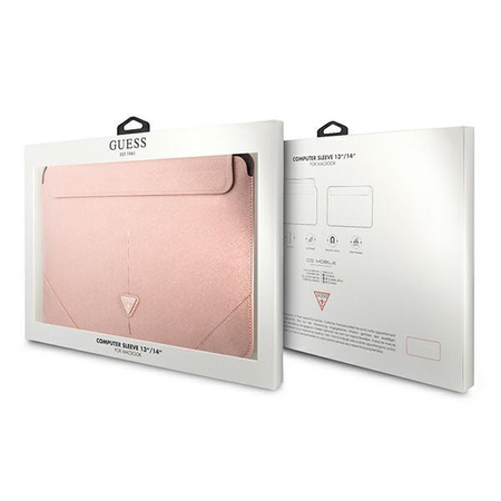 Guess Saffiano Triangle Logo Sleeve - pouzdro na 13" / 14" notebook (růžové)