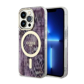 Guess Leopard MagSafe - iPhone 14 Pro Tasche (Rosa)