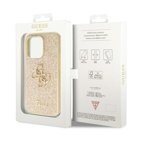 Pouzdro Guess Glitter Script Big 4G - iPhone 14 Pro (zlaté)