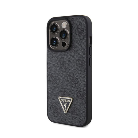 Kožené pouzdro Guess 4G Triangle Strass - iPhone 15 Pro (černé)