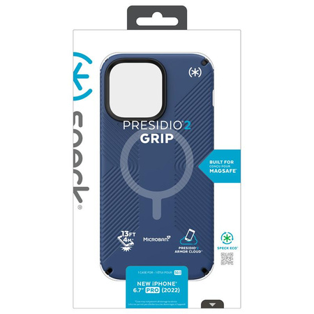 Speck Presidio2 Grip MagSafe - Csúszásgátló tok iPhone 14 Pro Max készülékhez (Coastal Blue / Fekete / Fehér)