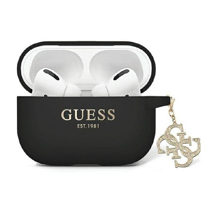 Guess Liquid Silicone Glitter Triangle Charm - AirPods Pro 2 tok (fekete)