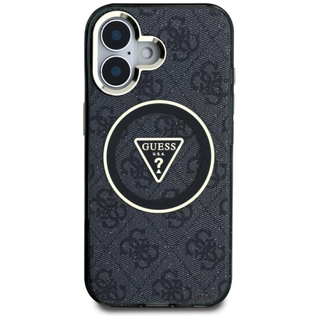 Guess IML Metal Glitter 4G Circle Triangle MagSafe - Hülle für iPhone 16 (schwarz)