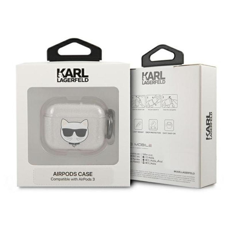 Karl Lagerfeld Choupette Head Glitter - AirPods 3 Hülle (Silber)