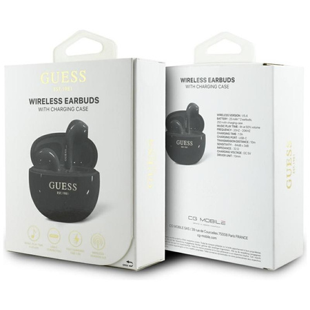 Guess Glossy Effect Egg Shape Printed Classic Logo – TWS Bluetooth sluchátka + nabíjecí pouzdro (černá)