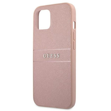 Guess Saffiano Metal Logo Stripes - pouzdro pro iPhone 13 mini (růžové)