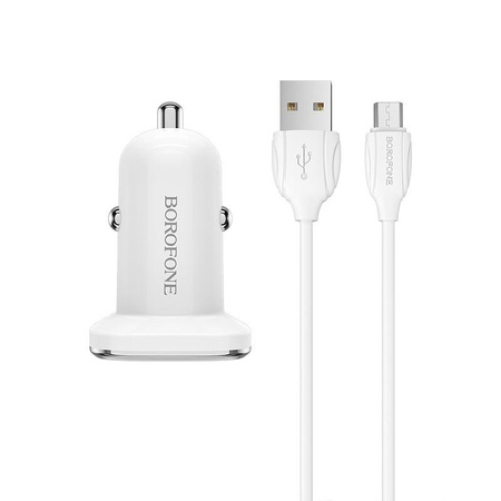 Borofone - USB car charger with QC3.0 and micro USB cable included, white