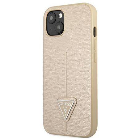 Guess Saffiano háromszög logós tok - iPhone 13 tok (bézs)