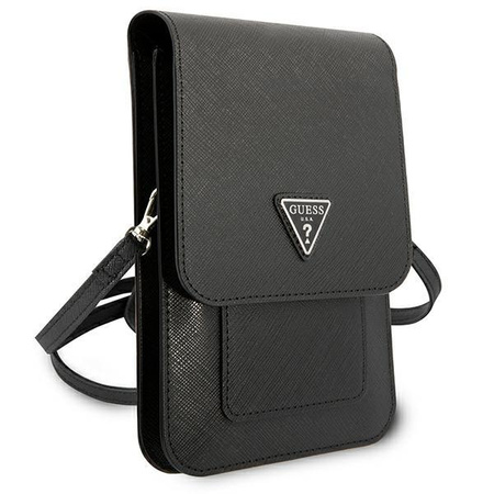 Guess Wallet Saffiano Triangle Logo Phone Bag - Smartphone and Accessory Bag (Black)