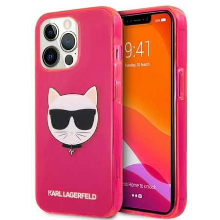 Karl Lagerfeld Choupette Head - iPhone 13 Pro tok (fluo rózsaszín)