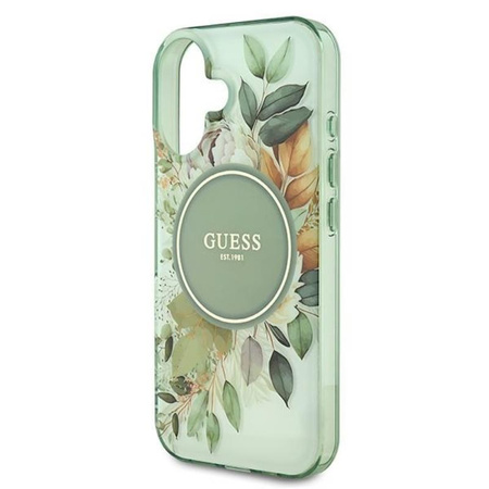 Guess IML Flower & Tonal Circle MagSafe - Coque pour iPhone 16 (vert)