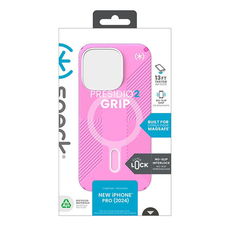 Speck Presidio2 Grip ClickLock & MagSafe - iPhone 16 Pro Case (True Pink / Shocking Pink / White)