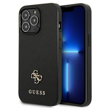 Guess Saffiano 4G kis fém logó - iPhone 13 Pro tok (fekete)