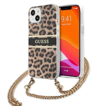 Guess Leopard Gold Stripe Crossbody - pouzdro pro iPhone 13 Mini