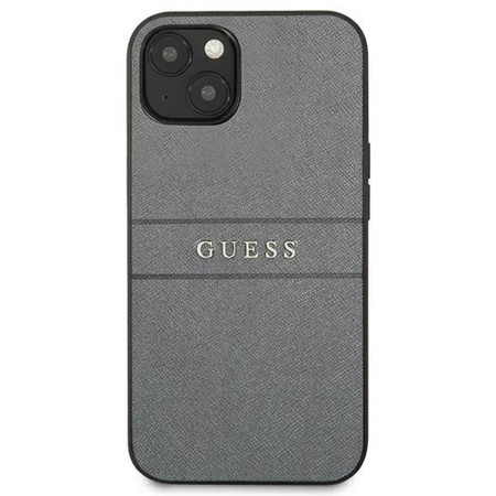 Pouzdro Guess Saffiano Metal Logo Stripes - iPhone 13 (šedé)