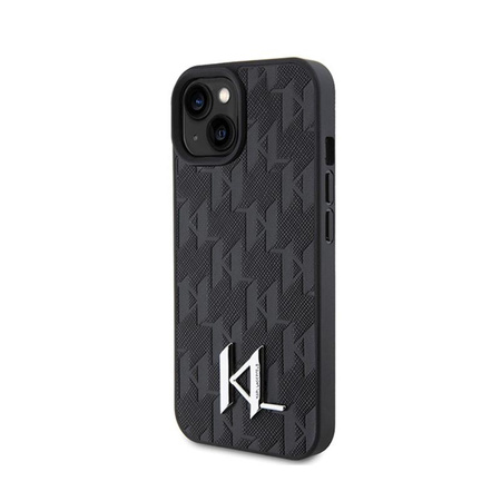 Karl Lagerfeld Leather Monogram Hot Stamp Metal Logo - pouzdro pro iPhone 15 (černé)