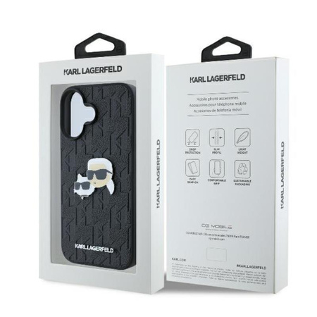 Karl Lagerfeld Monogram Karl & Choupette Head Pin - pouzdro na iPhone 16 (černé)