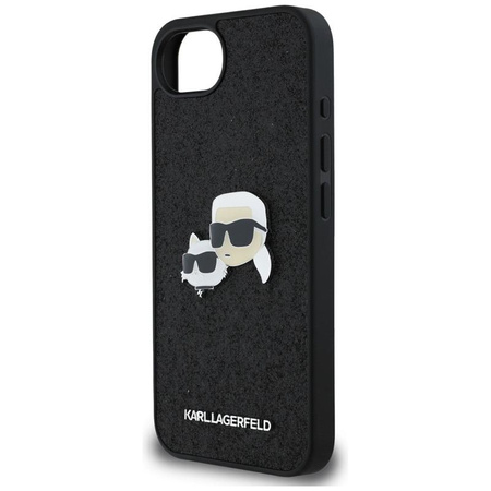 Karl Lagerfeld Fixed Glitter Karl & Choupette Heads Metal Pin - Hülle für iPhone 16e (schwarz)