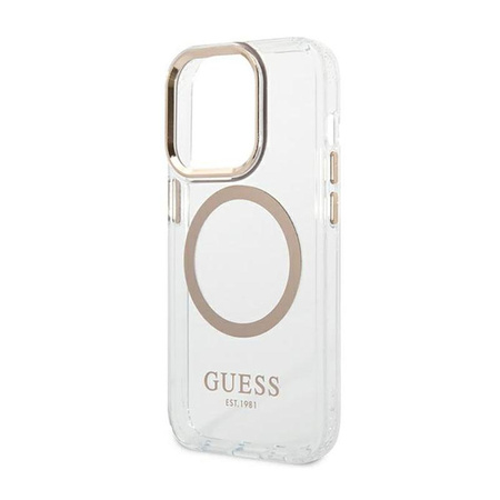 Guess Metal Outline Magsafe - pouzdro pro iPhone 14 Pro (průhledné / zlaté)