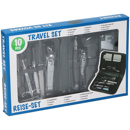 Large manicure set in case, 10 items (black)