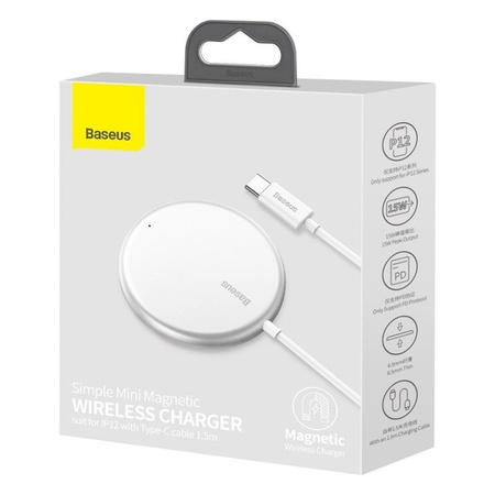 Baseus Simple Mini - Mag Safe 15 Watt wireless inductive charger (white)