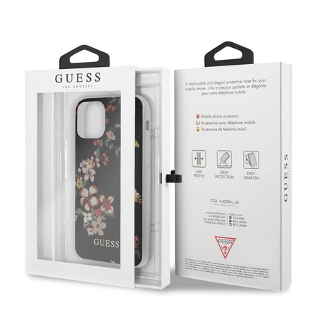 Guess Flower Shiny Collection N4 - Coque pour iPhone 11 Pro (Noir)