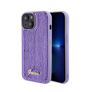 Guess Paillettenschrift Metall - iPhone 15 Tasche (lila)