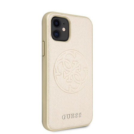 Guess Saffiano 4G Circle Logo - Coque iPhone 11 (Or)