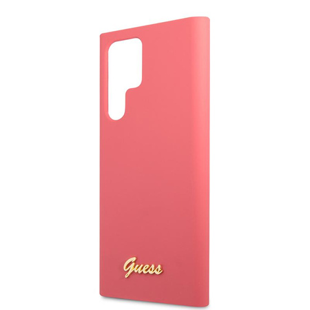 Guess Silicone Script Metal Logo - Etui Samsung Galaxy S22 Ultra (fuchsia)