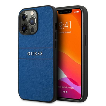 Guess Saffiano Metall-Logo-Streifen - iPhone 13 Pro Max Tasche (blau)