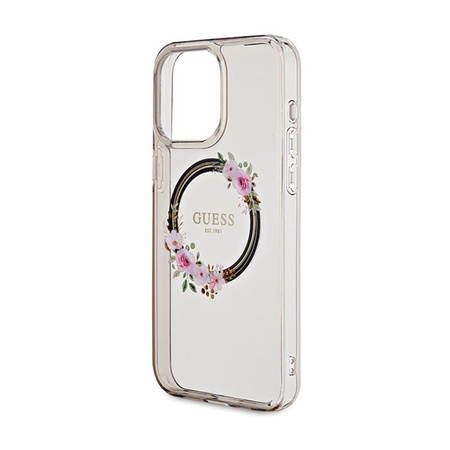 Guess IML Flowers Wreath MagSafe - Hülle für iPhone 15 Pro Max (Schwarz)