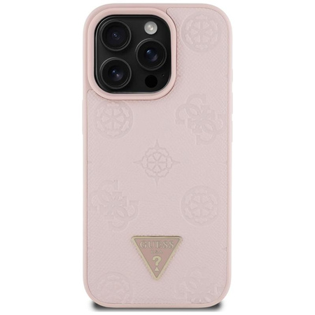 Guess Grainé Hot Stamp Peony Triangle Logo MagSafe - Coque pour iPhone 16 Pro (rose)