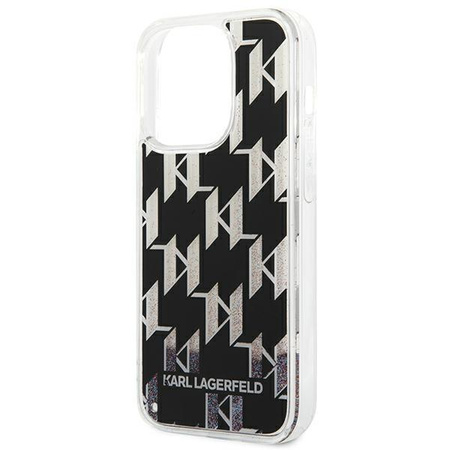 Karl Lagerfeld Monogram Liquid Glitter - pouzdro pro iPhone 14 Pro (černé)