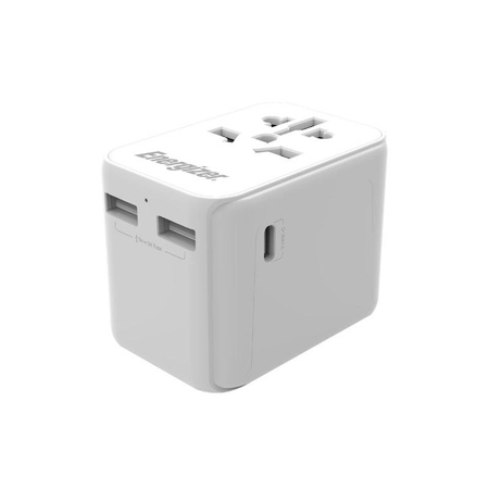 Energizer Ultimate - cestovní adaptér EU / US / AU / UK + 2x USB-A a USB-C s certifikací MFi (bílý)