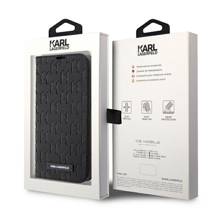 Karl Lagerfeld Booktype Saffiano Monogram - pouzdro pro iPhone 14 Pro (černé)