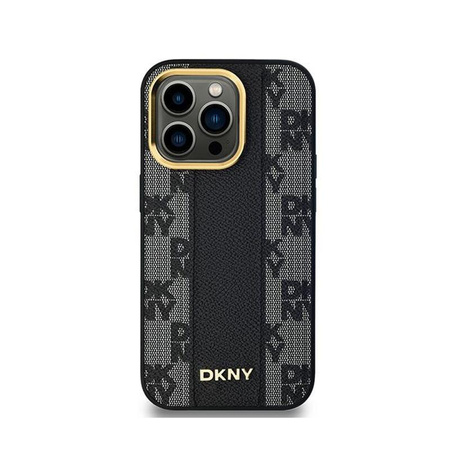 Kožené pouzdro DKNY Checkered Mono Pattern MagSafe - iPhone 13 Pro (černé)