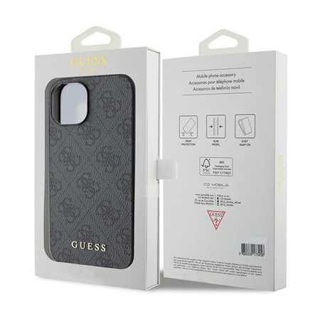 Guess 4G Metal Gold Logo - pouzdro pro iPhone 15 Plus (šedé)