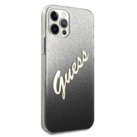Guess Glitter Gradient Script - iPhone 12 / iPhone 12 Pro Tasche (Schwarz)