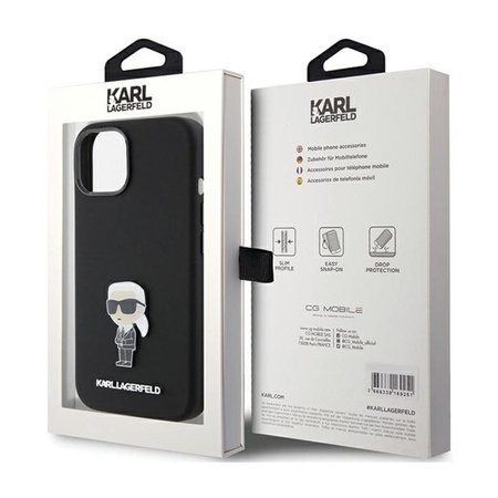 Karl Lagerfeld Silicone Ikonik Metal Pin - iPhone 15 Case (Black)