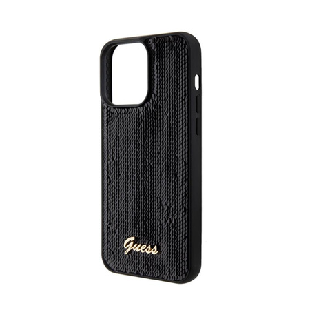 Guess Sequin Script Metal - Coque iPhone 15 Pro (noir)